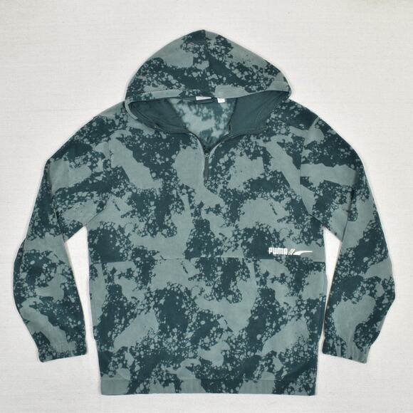 NEW Puma Men's 1/4 Zip Pullover Sweater Hooded Fleece Size L Green Polyester - Picture 1 of 8